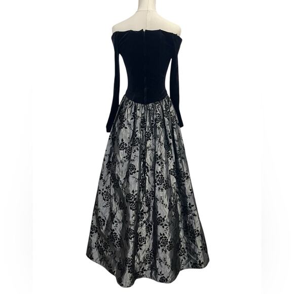 Vtg Scott McClintock Black Velvet Off Shoulder Floral Dress Gothic Dark Romance - Picture 4 of 14